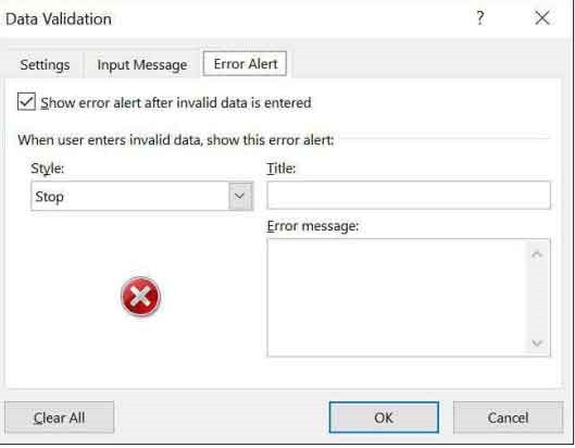 تصویر 2-42 گزینه‌های تب Error Alert در کادر محاوره‌ای Data Validation